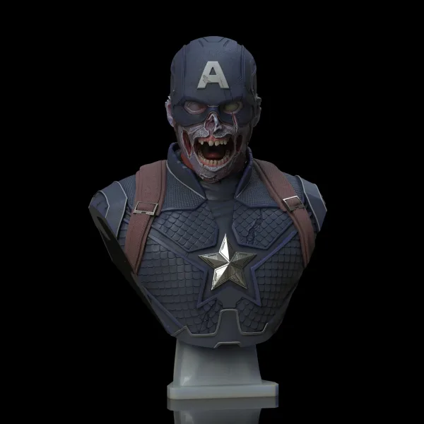 Zombie Captain America, 3D printable bust